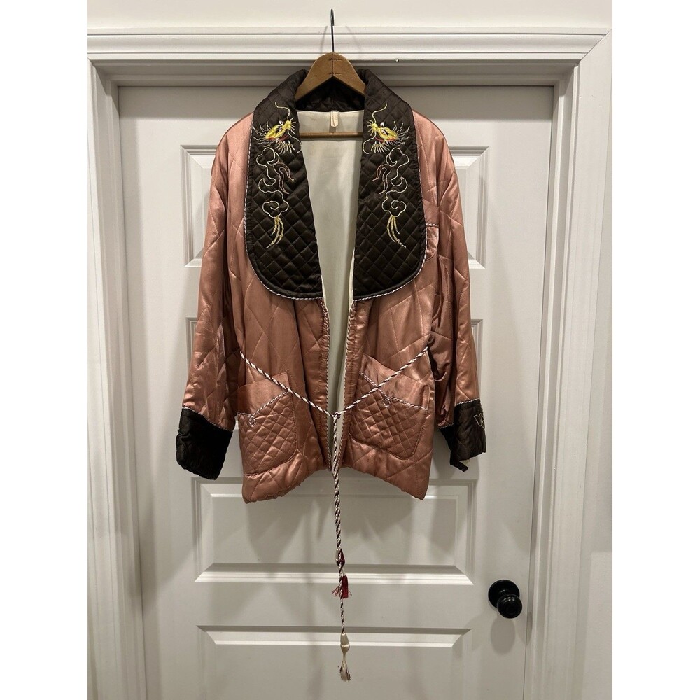 1950s Vintage Japanese Quilted Silk Smoking Jacket Size L